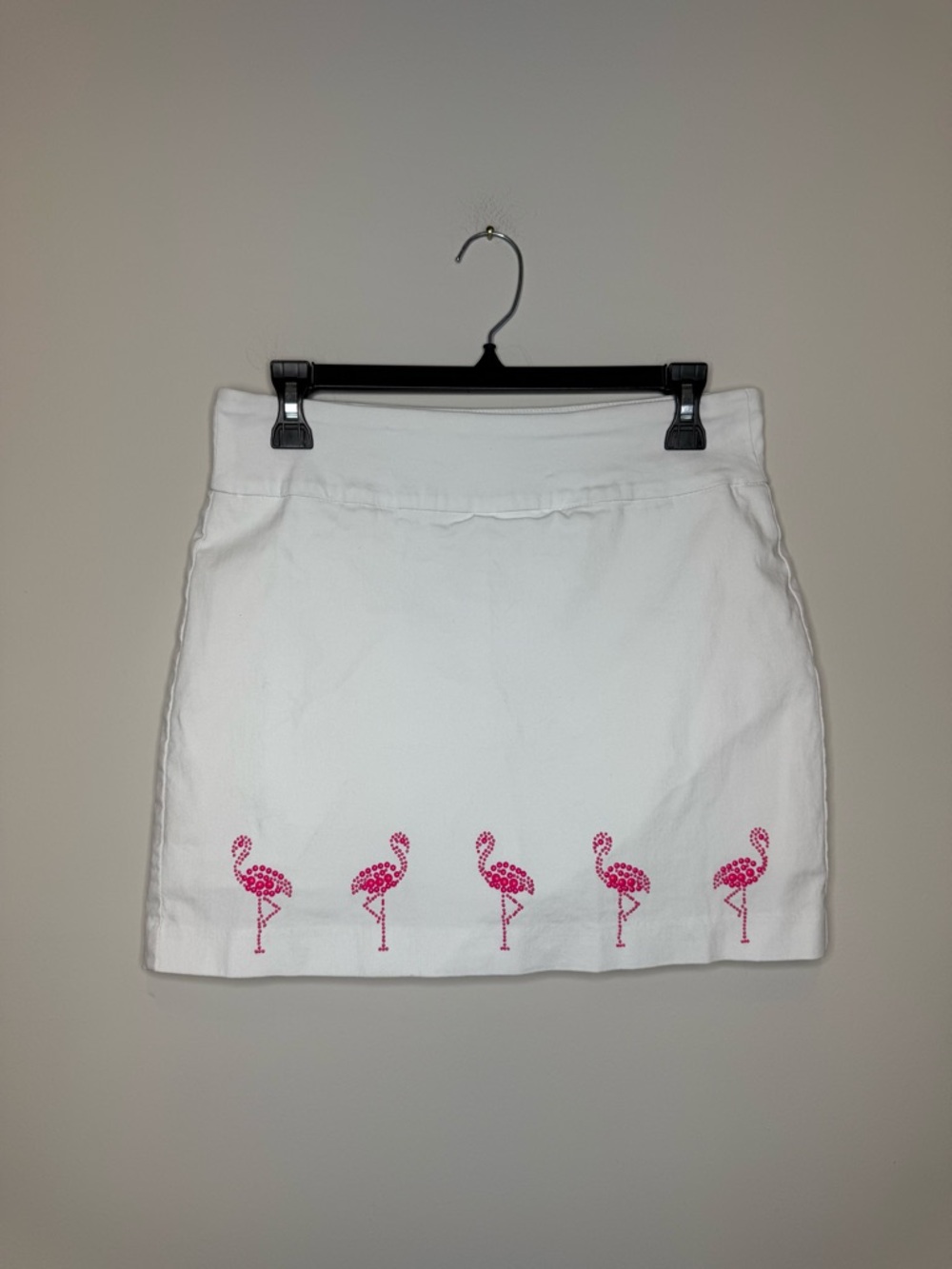 Attyre White Mini Skort with Pink Flamingo Motif